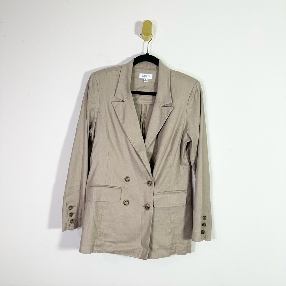 Evereve Khaki Tan Linen Blend Double Breasted BlazerJacket